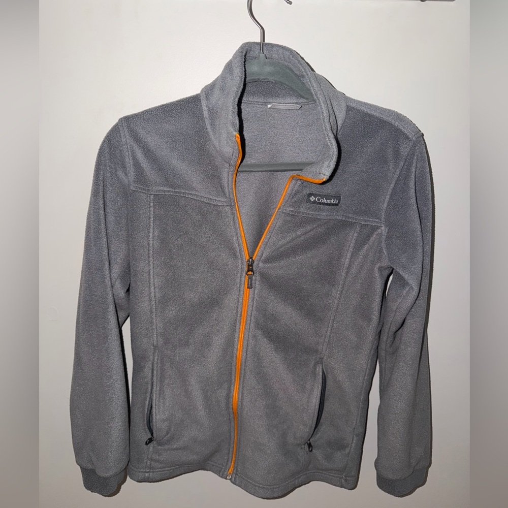Columbia Boy’s Gray Fleece Jacket with Orange Zip - Large 14/16